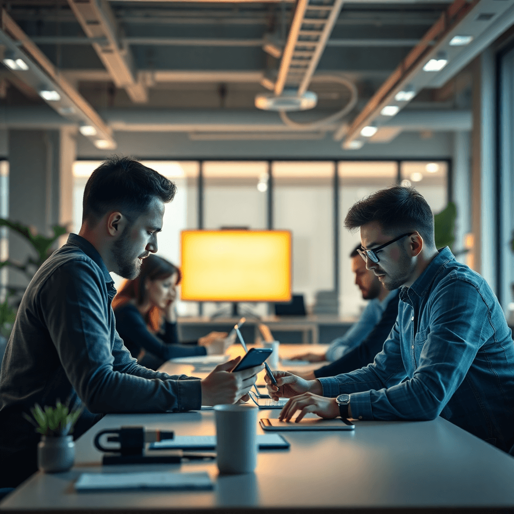 tech startup team working on innovative app development in bright modern office